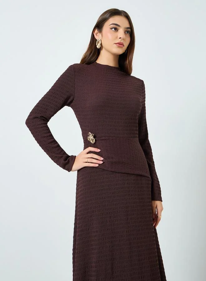 Styli Women Brown Texture Knitted Buckle Detail Maxi Dress